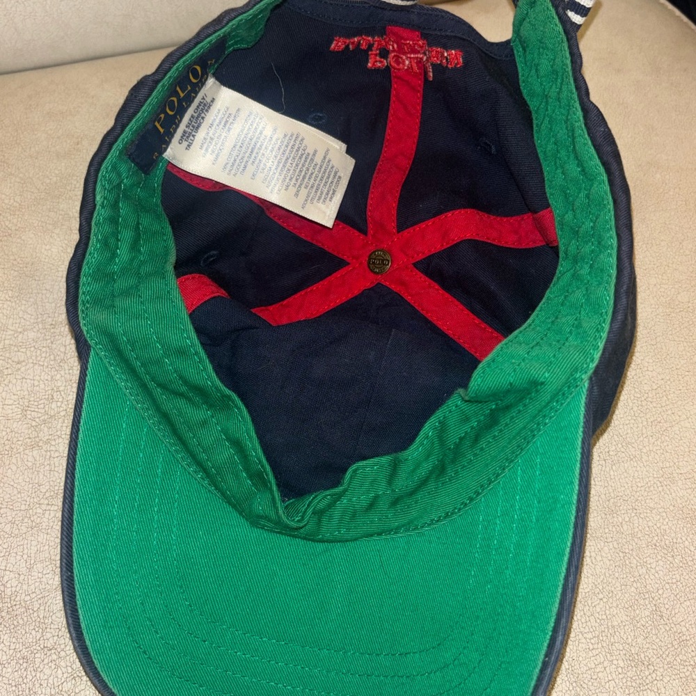 Polo Ralph Lauren Navy Baseball Cap with Green & White Stripe and Crest - Picture 8 of 10